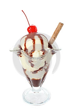 Vanilla Chocolate Ice Cream Sundae photo