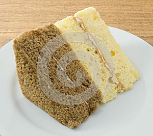 Vanilla and Coffee Chiffon Cake on A Dish