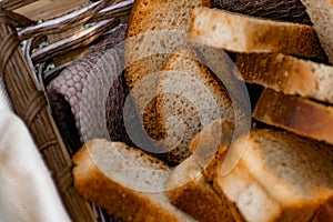 Vanilla crackers for tea, simple sweet crunchy snack in a wicker basket on natural fabric