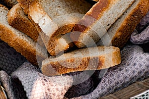 Vanilla crackers for tea, simple sweet crunchy snack in a wicker basket on natural fabric