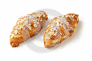 Vanilla Cream Croissants with Almond Flakes on White