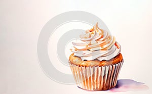 Vanilla Cupcake Illustration with Pastel Background. Generative AI.