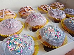 Vanilla cupcakes decorated colourfully