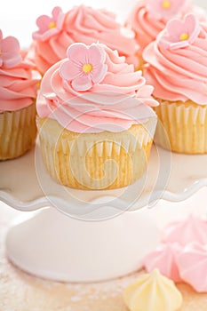 Vanilla cupcakes with pink raspberry frosting