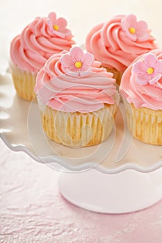 Vanilla cupcakes with pink raspberry frosting