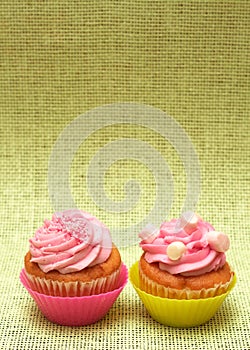 Vanilla cupcakes with strawberry icing