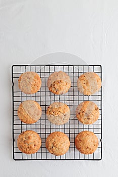 Vanilla fresh baked muffins on a white table