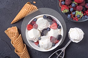 Vanilla ice cream with berries