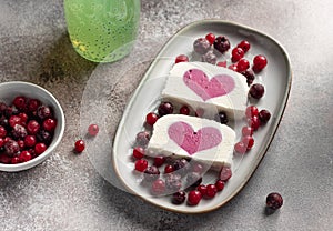 vanilla ice cream with berry heart filling