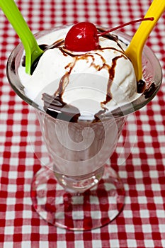 Vanilla Ice Cream with Cherry and Chocolate