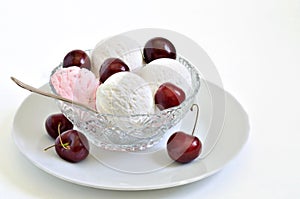 Vanilla ice cream and Cherry ice cream with fresh Cherries