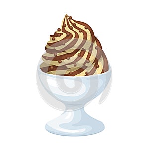 Vanilla ice cream with chocolate sauce in bowl