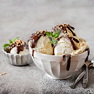 Vanilla Ice Cream with Chocolate Topping