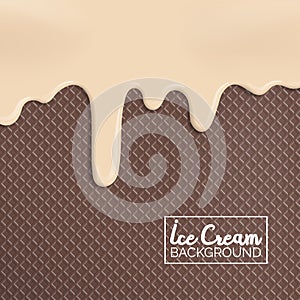 Vanilla ice cream on chocolate waffer background