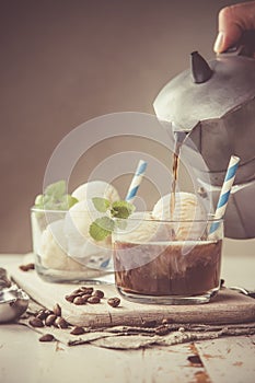 Vanilla ice cream and coffee float