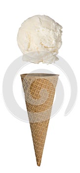 Vanilla Ice Cream Cone on White