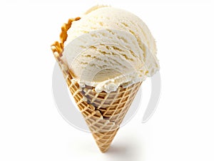 Vanilla Ice Cream Cone on White