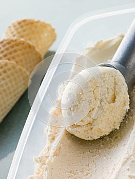 Vanilla Ice Cream with Cones and a Scoop