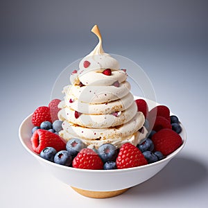 Vanilla ice cream with fresh berries. Sweet berry summer dessert.