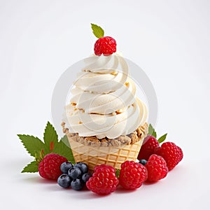 Vanilla ice cream with fresh berries. Sweet berry summer dessert.