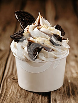 Vanilla ice cream with oreos and chocolate sauce