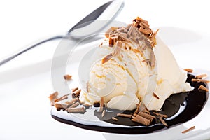 Vanilla Ice Cream Scoop with Chocolate Shavings