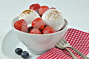 Vanilla Ice Cream with Strawberries and Blueberries