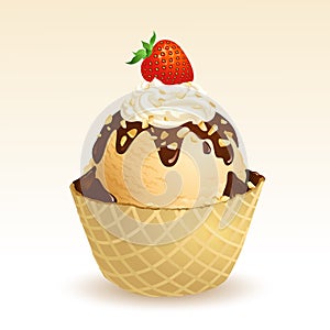Vanilla ice cream with waffle basket