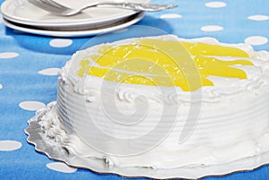 Vanilla Lemon Cake With Plates And Forks