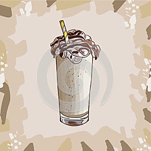 Vanilla Milkshake recipe. Menu element for cafe or restaurant with milk fresh drink. Fresh cocktail for healthy life