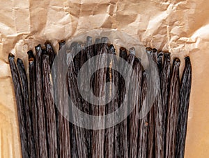 Vanilla pods undergo a aging process until they are browned photo