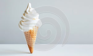 Vanilla Soft Serve Ice Cream Cone Against a Clean Background