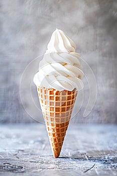 Vanilla Soft Serve Ice Cream Cone Against a Clean Background