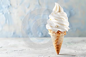 Vanilla Soft Serve Ice Cream Cone Against a Clean Background