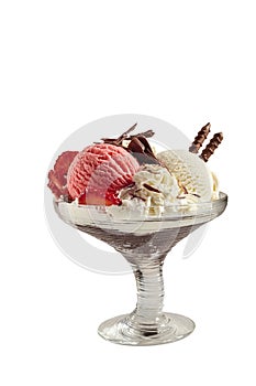 Vanilla, strawberry and chocolate ice cream