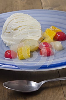 Vanilla yogurt ice cream on a plate