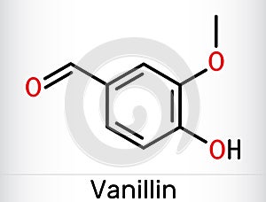 Vanillin molecule. It is flavor compound. Skeletal chemical formula