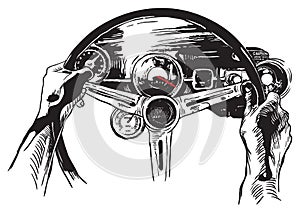 Vanishing Point, Freehand Sketching, Vector - Muscle Car Interio photo