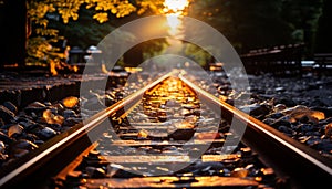 Vanishing point old iron tracks vanish into the sunset generated by AI