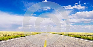 Vanishing point. A straight road in Wyoming disappearing in the distance.