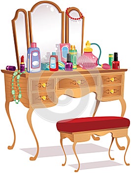 Vanity table and mirrors