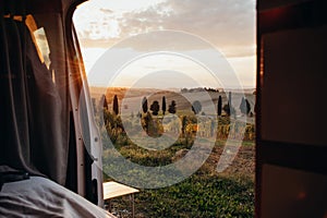 Vanlife - live in a beautiful bus in the open nature surrounded by grapevines