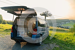 Vanlife van shows homemade shelf