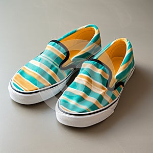 Vans Slip On Sneakers With Viscose Stripes In Blue, Yellow, And Green