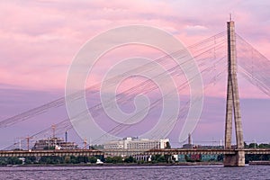 VanÃÂ¡u Bridge on the river Daugava, in Riga, Latvia photo