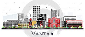 Vantaa Finland city skyline with color buildings isolated on white. Vantaa cityscape with landmarks. Business travel and tourism