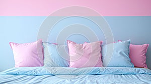 Vantage modern bedding and cushion styles on pastel background for interior design with text space