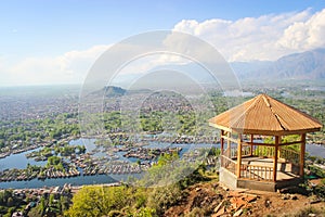 Vantage point on the Shankracharya Hill overlooking the Srinagar CIty and houseboats in Dal Lake from above