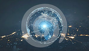 Global Digital Network Connection Over Earth