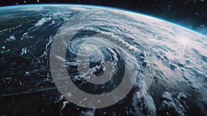Hurricane from Space with Earth\'s Curvature photo